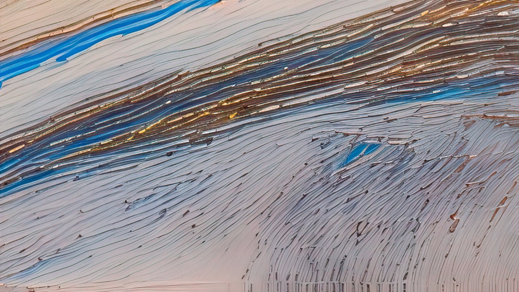 Macro shell study with delicate gold ridges across a gray ground
